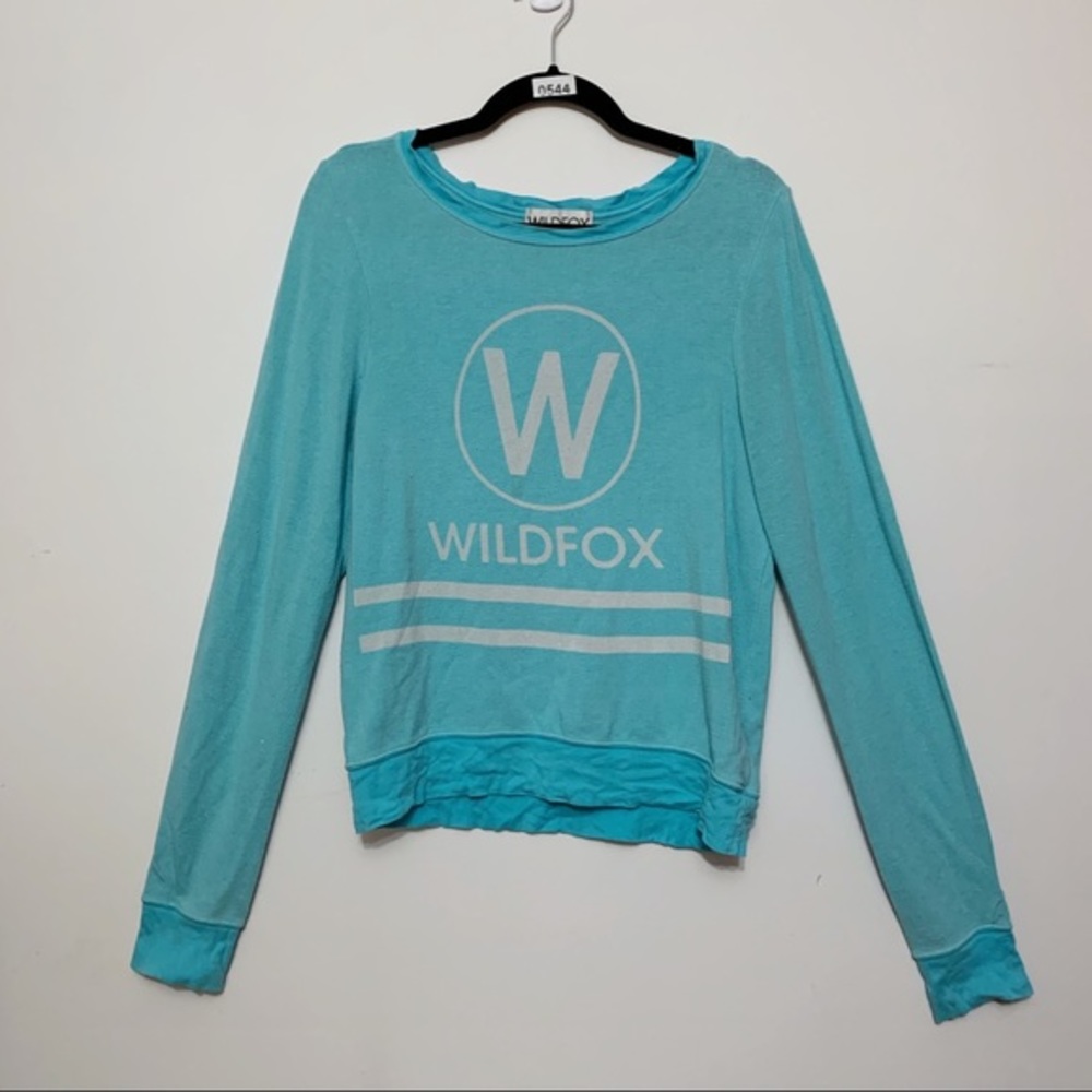 Wildfox Sky Blue Logo Pullover Sweatshirt | Size XS | Oversized Fit